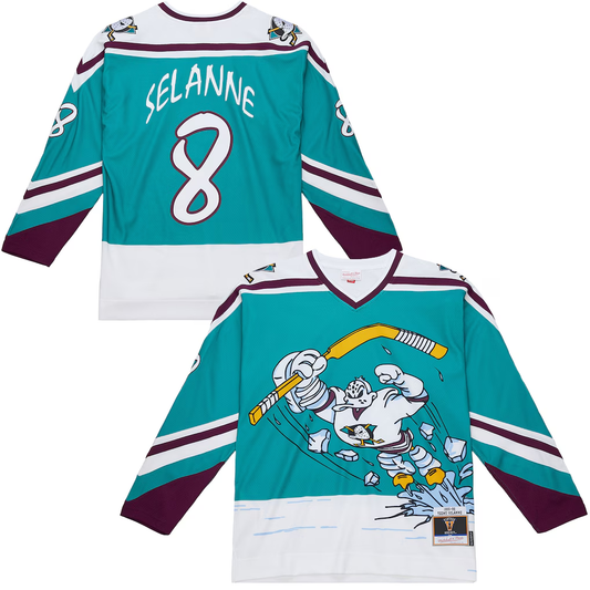 Men's Anaheim Ducks Teemu Selanne #8 Mitchell & Ness Teal 1995-96 Power Play Jersey
