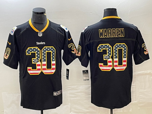 Men's Pittsburgh Steelers Jaylen Warren #30 Black Game Player Jersey1