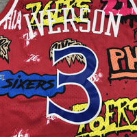 Men's Philadelphia 76ers Allen Iverson #3 Red Swingman Graffiti Edition Jersey1