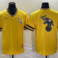 Men's Oakland Athletics Gold Blank Cooperstown Collection Mesh Batting Game Jersey1