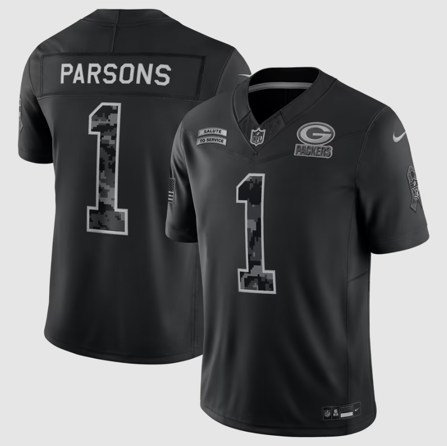 Men's Green Bay Packers Micah Parsons #1 Black 2026 Salute to Service Stitched Limited Jersey