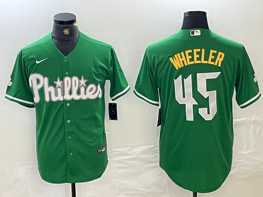 Men's Philadelphia Phillies Zack Wheeler #45 Green Replica Player Jersey1