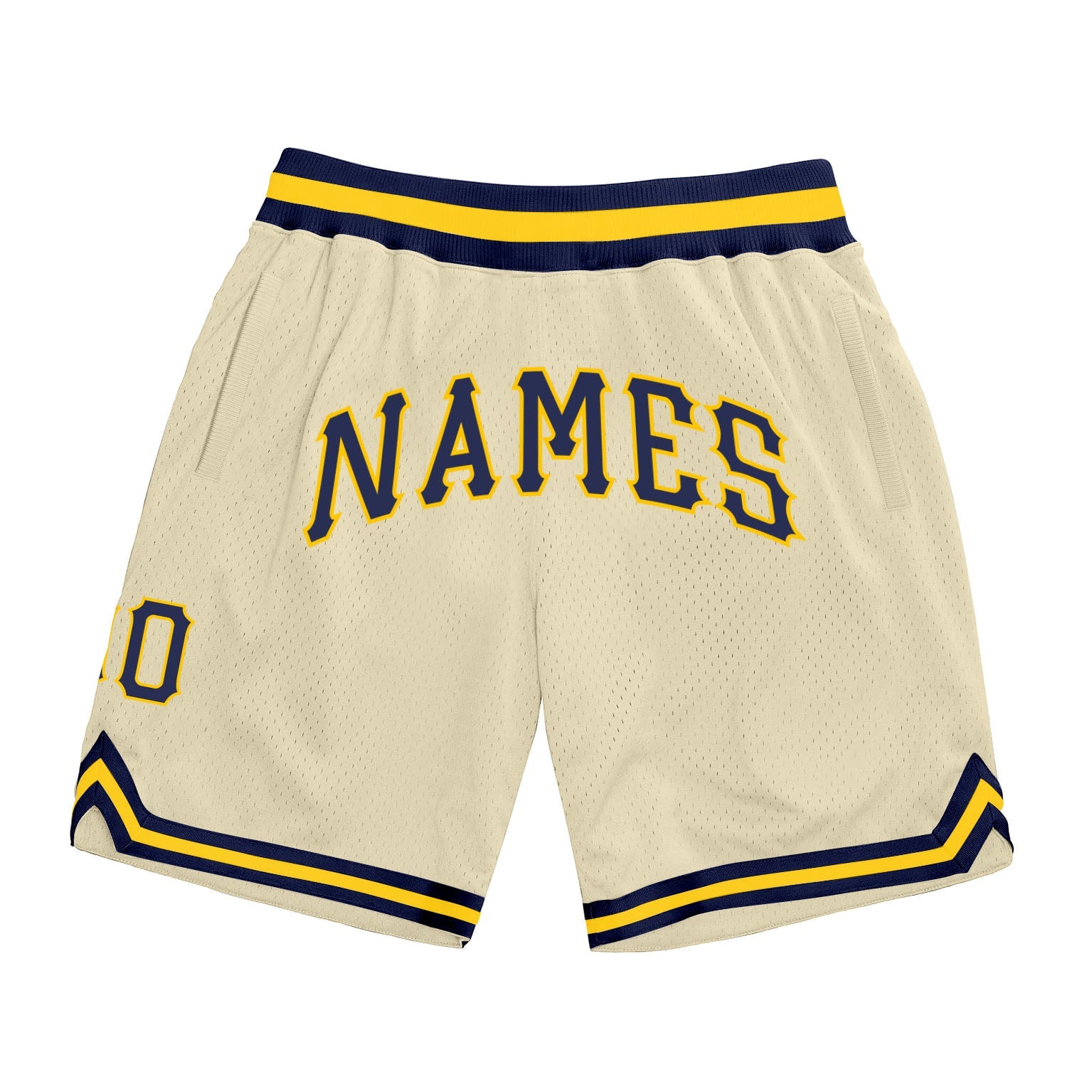 Custom Cream Navy Gold Basketball Shorts
