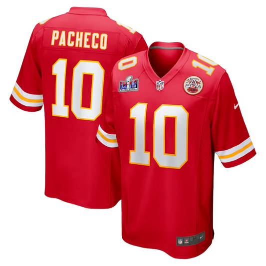 Men's Kansas City Chiefs Isiah Pacheco #10 Red Super Bowl LVIII Game Jersey1