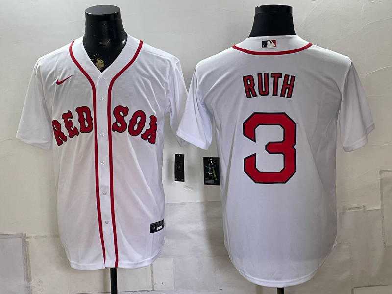 Men's Boston Red Sox Babe Ruth #3 White Home Replica Jersey