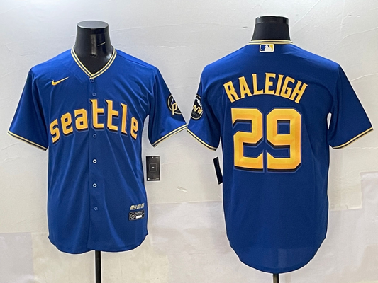 Men's Seattle Mariners Cal Raleigh #29 Blue City Connect Limited Player Jersey1