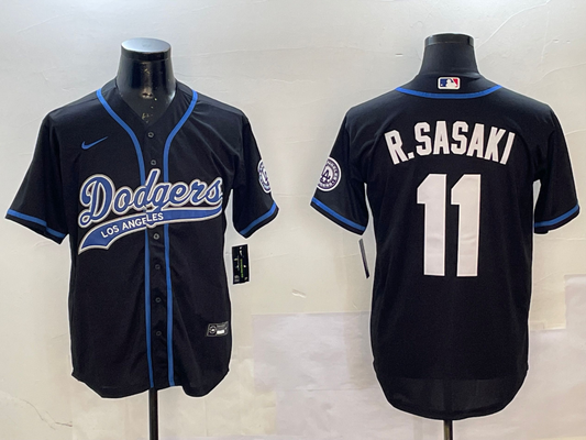Men's Los Angeles Dodgers Roki Sasaki #11 Black Team Player Jersey1