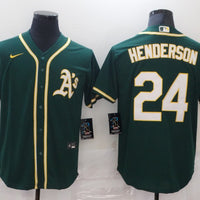 Men's Oakland Athletics Rickey Henderson #24 Green Replica Baseball Jersey1