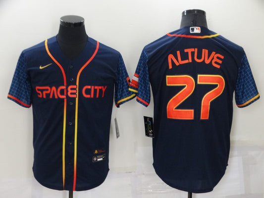 Men's Houston Astros Jose Altuve #27 Navy Space City Jersey1