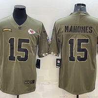 Patrick Mahomes #15 Kansas City Chiefs Olive 2022 Salute To Service Limited Jersey - JerseysFreak