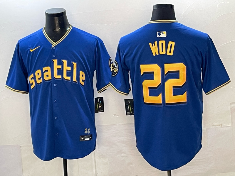 Men's Seattle Mariners Bryan Woo #22 Royal City Connect Replica Jersey