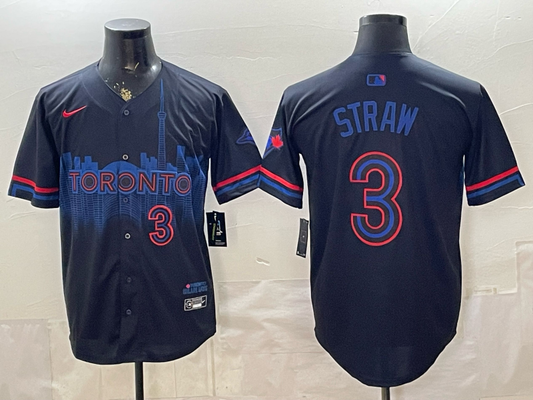 Men's Toronto Blue Jays Willie Straw #3 Black 2024 City Connect Limited Player Jersey