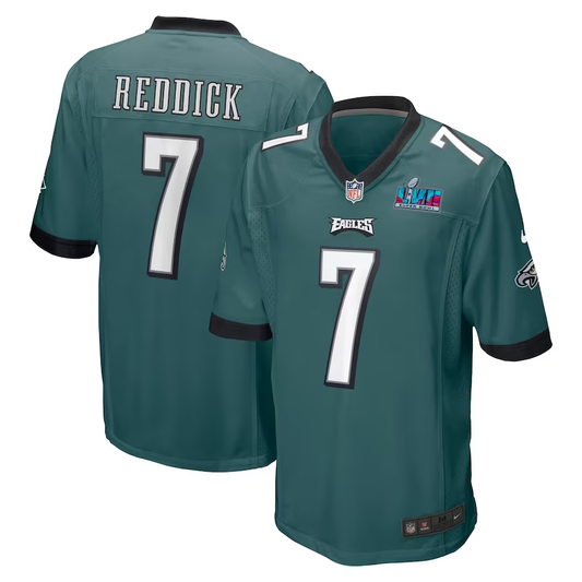 Men's Philadelphia Eagles Haason Reddick #7 Midnight Green Super Bowl LVII Patch Game Jersey1