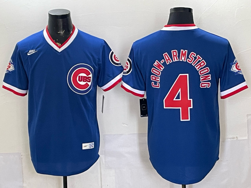 Men's Chicago Cubs Pete Crow-Armstrong #4 Royal Throwback Cooperstown Collection Limited Jersey