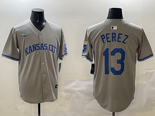 Men's Kansas City Royals Salvador Perez #13 Gray Limited Player Jersey1