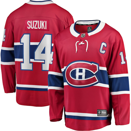 Men's Montreal Canadiens Nick Suzuki #14 Fanatics Red Home Captain Patch Breakaway Player Jersey