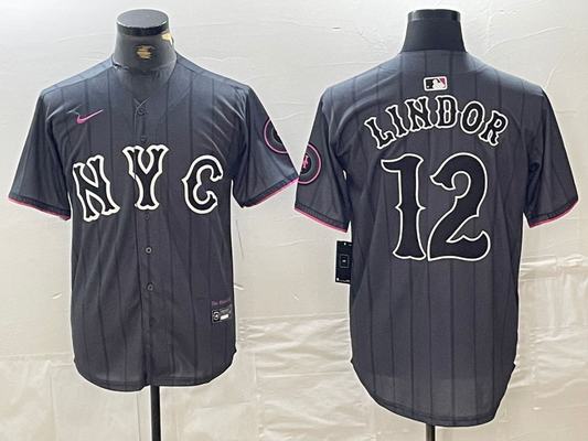 Men's New York Mets Francisco Lindor #12 Graphite 2024 City Connect Limited Player Jersey1