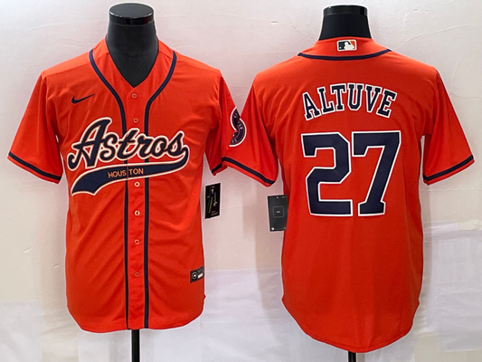 Men's Houston Astros Jose Altuve #27 Orange Replica Jersey1 Joint Edition