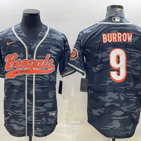 Men's Cincinnati Bengals Joe Burrow #9 Grey Camouflage Fashion Game Jersey2