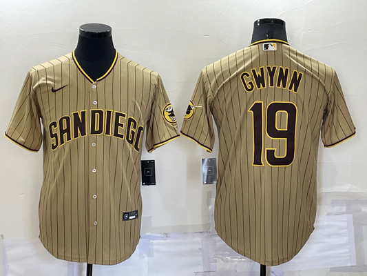Men's San Diego Padres Tony Gwynn #19 Khaki Stitched Jersey1