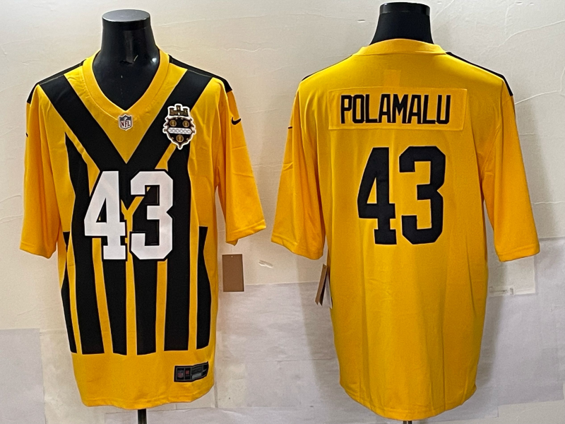 Men's Pittsburgh Steelers Troy Polamalu #43 Gold Alternate 1933 Throwback Game Jersey