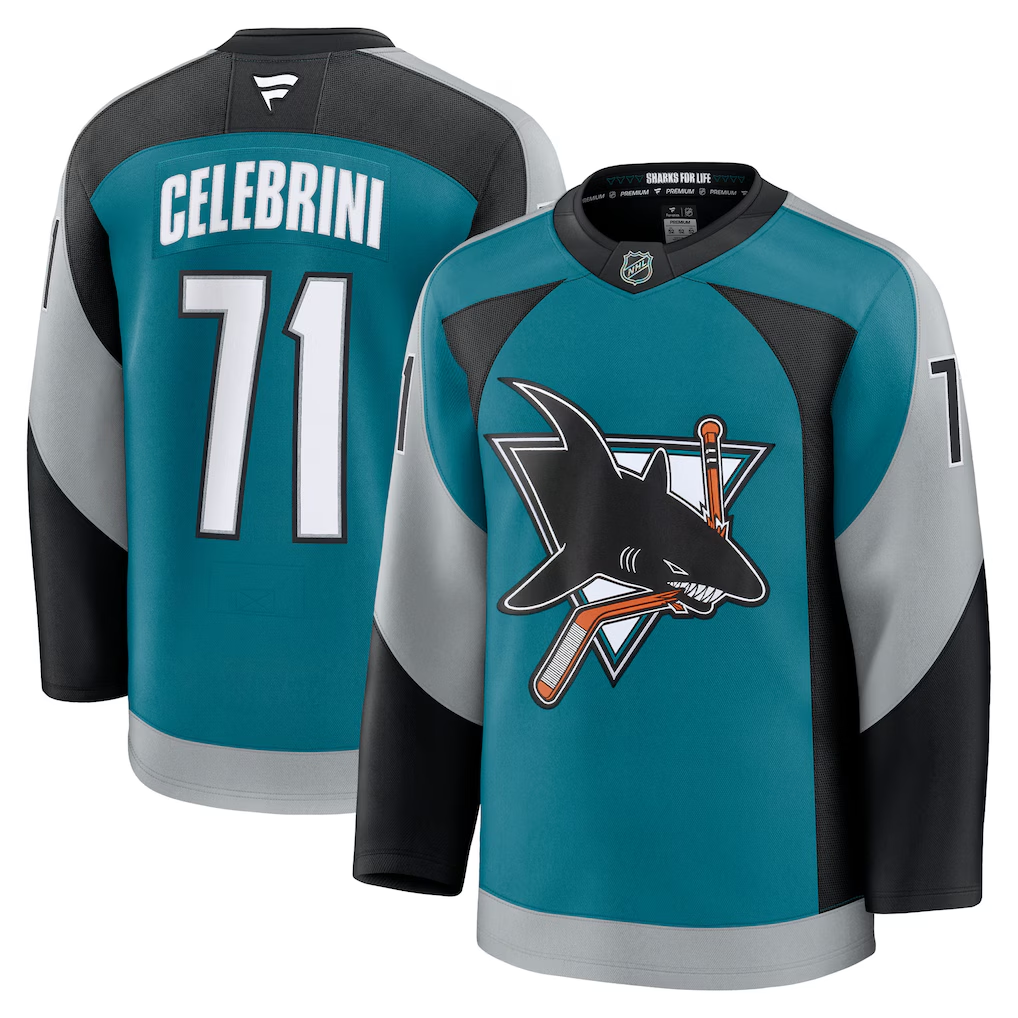 Men's San Jose Sharks Macklin Celebrini #71 Fanatics Teal Alternate Player Jersey