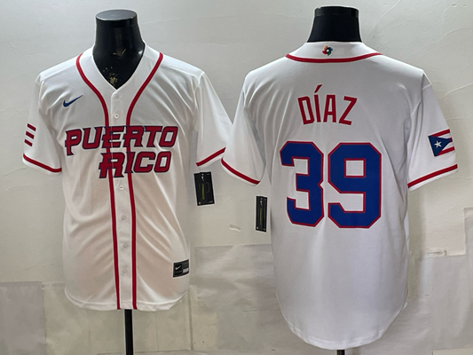 Men's Puerto Rico Baseball Edwin Diaz #39 White 2026 World Baseball Classic Stadium Jersey