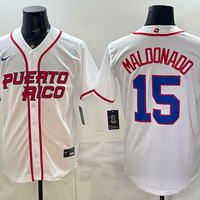 Men's Puerto Rico Baseball Martin Maldonado #15 White 2026 World Baseball Classic Stadium Jersey