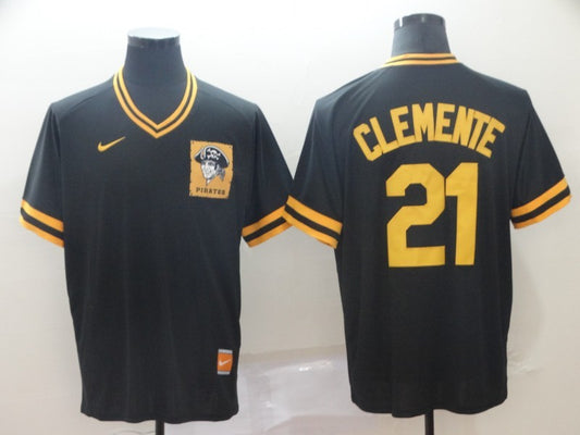 Men's Pittsburgh Pirates Roberto Clemente #21 Black Replica Game Jersey1