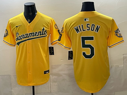 Men's Oakland Athletics Jacob Wilson #5 Gold Alternate Stadium Jersey