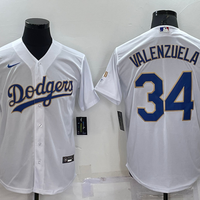 Men's Los Angeles Dodgers Fernando Valenzuela #34 White Replica Game Jersey1