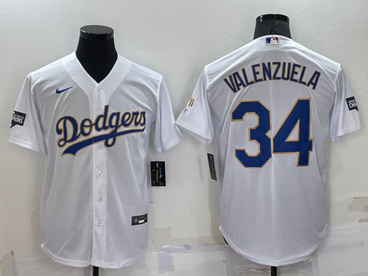 Men's Los Angeles Dodgers Fernando Valenzuela #34 White Replica Game Jersey1