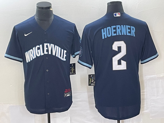 Men's Chicago Cubs Nico Hoerner #2 Navy City Connect Replica Player Jersey1