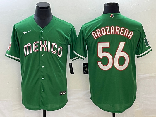 Men's 2023 World Baseball Classic #56 Randy Arozarena Mexico Green Jersey1