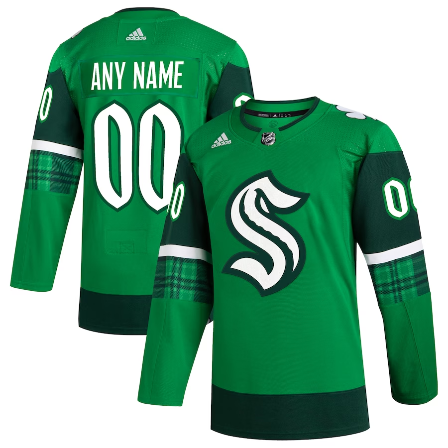 Men's Seattle Kraken Kelly Green St. Patrick's Day Authentic Custom Jersey1