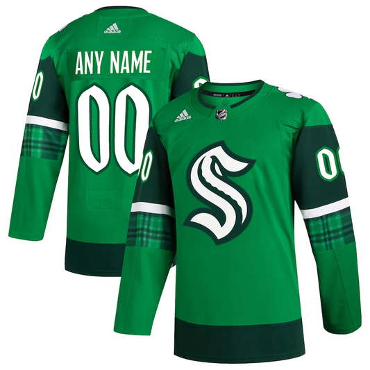 Men's Seattle Kraken Kelly Green St. Patrick's Day Authentic Custom Jersey1