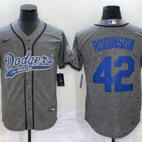 Men's Los Angeles Dodgers Jackie Robinson #42 Gray Game Jersey1 Joint Edition