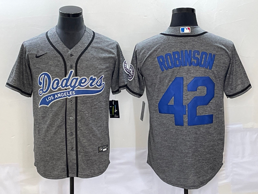 Men's Los Angeles Dodgers Jackie Robinson #42 Gray Game Jersey1 Joint Edition