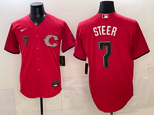 Men's Cincinnati Reds Spencer Steer #7 Red 2026 City Connect Stadium Jersey