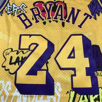 Men's Los Angeles Lakers Kobe Bryant #24 Yellow Swingman Graffiti Edition Jersey1