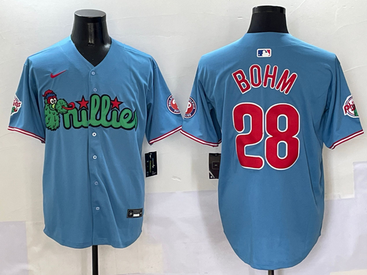 Men's Philadelphia Phillies Alec Bohm #28 Blue Player Jersey1