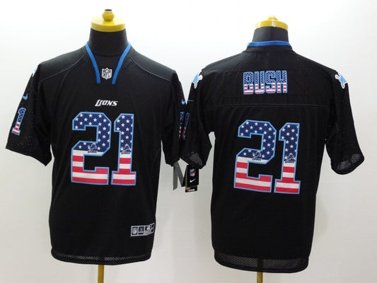 Men's Detroit Lions Reggie Bush #21 Black Game Player Jersey1