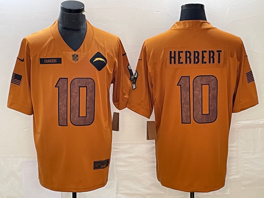 Men's Los Angeles Chargers Justin Herbert #10 Brown 2023 Salute To Service Limited Jersey1