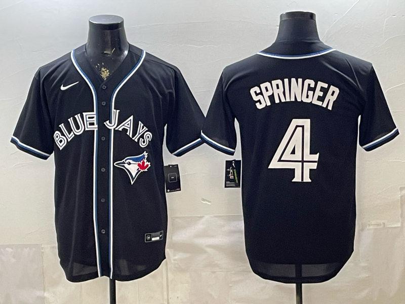 Men's Toronto Blue Jays George Springer #4 Fashion Replica Black Out Jersey