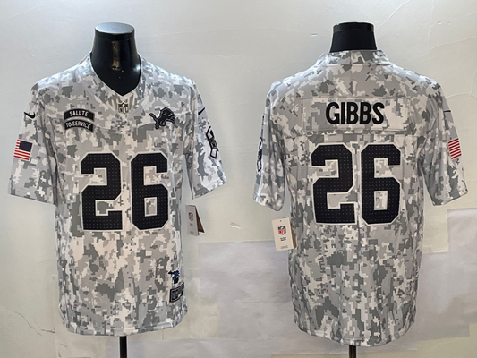 Men's Detroit Lions Jahmyr Gibbs #26 Arctic Camo 2024 Salute to Service Limited Jersey1