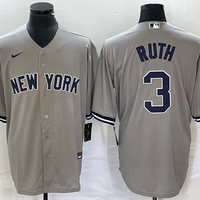 Men's New York Yankees1 Babe Ruth #3 Gray Replica Player Jersey