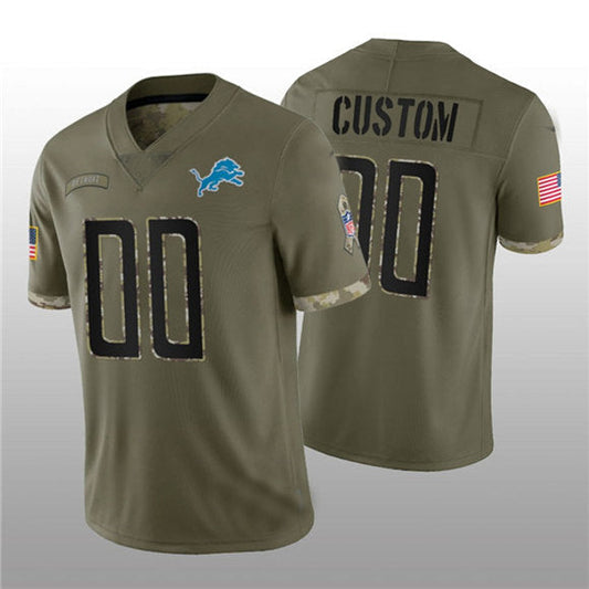 Custom1 Detroit Lions ACTIVE PLAYER 2022 Olive Salute To Service Limited Stitched Jersey1  American Football Jerseys