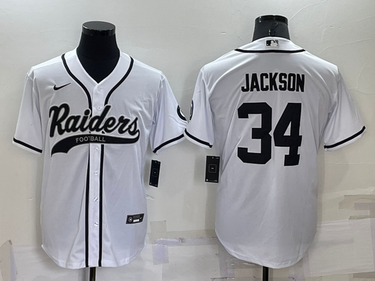 Men's Las Vegas Raiders Bo Jackson #34 White Game Jersey1 Joint Edition