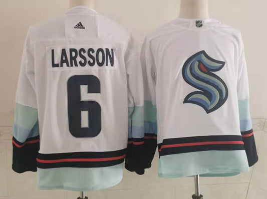 Men's Seattle Kraken Adam Larsson #6 White Blue Home Breakaway Player Jersey1