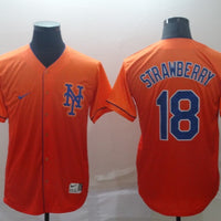 Men's New York Mets1 Darryl Strawberry #18 Orange Replica Baseball Jersey